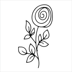 simple drawing of a twig illustration for coloring. Elemet from the doodle style set. romance, spring or valentine's day. vector illustration isolated on white background