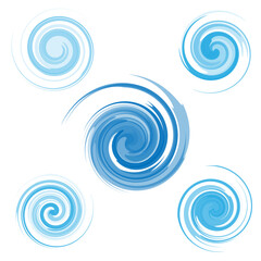 Abstract clear blue water swirl set, vector illustration
