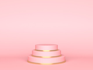 Pink round stage on pink background. 3d rendering