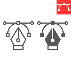 Curvature tool line and glyph icon, graphic design and designer, pen tool sign vector graphics, editable stroke linear icon, eps 10.