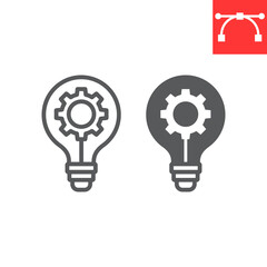 Idea generation line and glyph icon, creative and gear, light bulb sign vector graphics, editable stroke linear icon, eps 10.