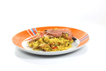 rotisserie prepared Valencian paella risotto with sea fish rotisserie prepared Valencian paella risotto with sea fish