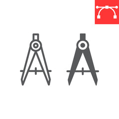 Divider line and glyph icon, compass and architect, divider sign vector graphics, editable stroke linear icon, eps 10.