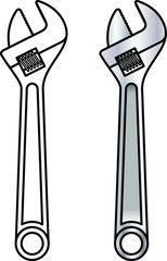 Line and coloured drawings.of an adjustable wrench.