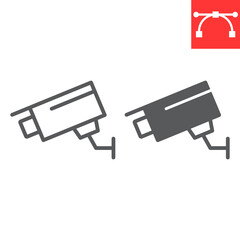 Security camera line and glyph icon, security and cctv, surveillance camera sign vector graphics, editable stroke linear icon, eps 10.