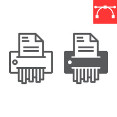 Paper shredder line and glyph icon, security and paperwork, document shredder sign vector graphics, editable stroke linear icon, eps 10.