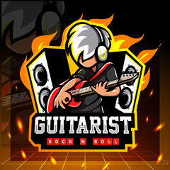 Vector illustration of Guitarist mascot. esport logo design