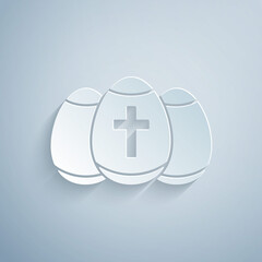 Paper cut Easter egg icon isolated on grey background. Happy Easter. Paper art style. Vector.