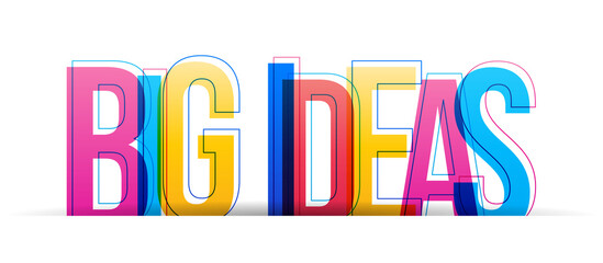 Colorful overlapped letters of the inscription ''Big Ideas''. Vector illustration.