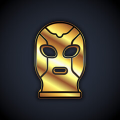 Gold Mexican wrestler icon isolated on black background. Vector.