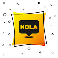 Black Hola icon isolated on white background. Yellow square button. Vector.