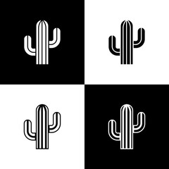 Set Cactus icon isolated on black and white background. Vector.