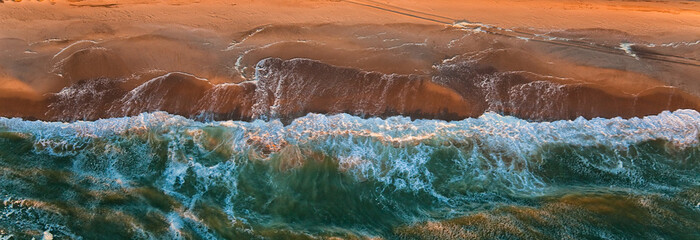 Aerial view of sea and desert coastline - Namib Desert