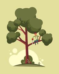 Do not cut branch you sitting proverb concept. Man is sawing a tree branch. Wrong mental action to problem solving. Vector flat cartoon illustration