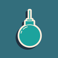 Green Lamp hanging icon isolated on green background. Ceiling lamp light bulb. Long shadow style. Vector.