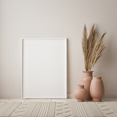 mock up poster frame in modern interior background, living room, Scandinavian style, 3D render, 3D illustration © mtlapcevic