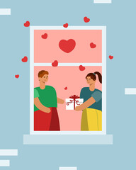 girl gives boyfriend a gift. Vector illustration