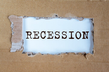 Recession word inscription. Economy crisis and collapse