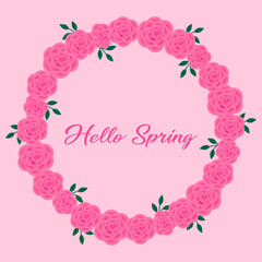 This is a vector frame with a rose flower, a leaf on a pink background.