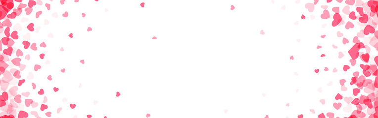 Red hearts confetti border on white background.
