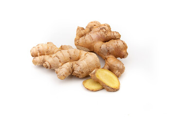 Pieces of ginger and lemon. Natural medicine, anti-influenza and antiviral ingredients on a white background.