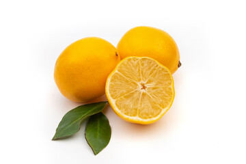 Yellow lemon on a white background. Nataral vitamin, anti-influenza and antiviral ingredient.