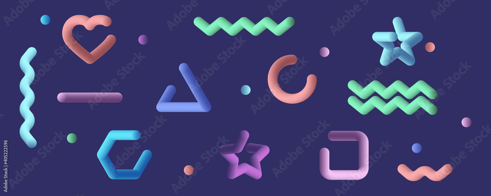 Wall mural 3d shapes. different geometric shapes in 3d design. liquid geometric shape with color. background. v