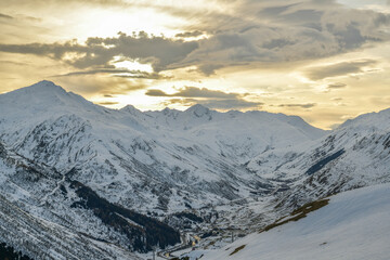 Beautiful view on Andermatt with snowy Swiss Alps in the background