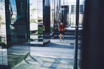 Active man running in city