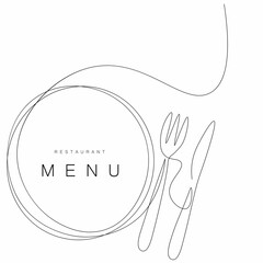 Menu restaurant background with plate and fork, knife vector illustration