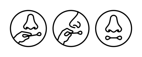Nasal swab line icon. viral exam Flu and coronavirus COVID-19 Test virus. Pandemic infection PCR testing, Medical novel, Hand holding test 