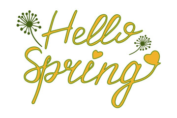 Vector lettering Hello spring with decorative flower elements. Lettering spring season for greeting card, invitation template and web design