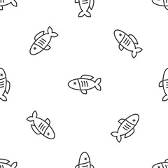 Grey line Dried fish icon isolated seamless pattern on white background. Vector.