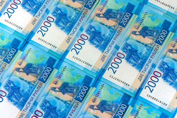 Russian money with a face value of two thousand rubles, background image