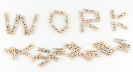 the word work from office clothespins, the concept of going to work for their vacation