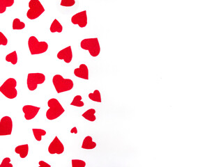 Red hearts on a white background.Valentine's Day, background with space for text.