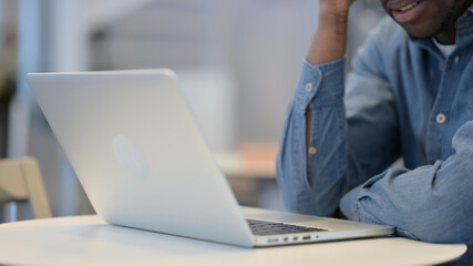 Man having Loss while Working on Laptop, Close Up 