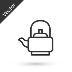 Grey line Kettle with handle icon isolated on white background. Teapot icon. Vector.