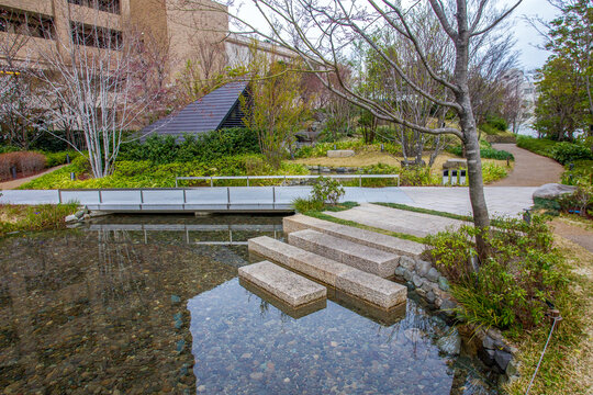 Park next  to some hotel in Osaka  in downtown