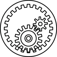 Internal gear and pinion with three gears. Line version.