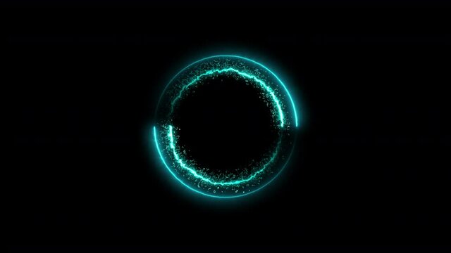Green colorful concentric circle line neon glow round animation loop on a black background. 