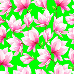 Fototapeta na wymiar magnolia flowers seamless vector background