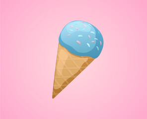 Vector illustration of a blue ice cream cone on a pink background
