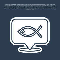 Blue line Christian fish symbol icon isolated on blue background. Jesus fish symbol. Vector.