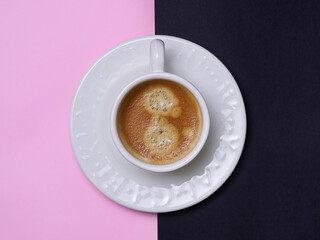 Top view of a cup of coffee