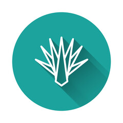 White line Agave icon isolated with long shadow background. Traditional Mexican plant. Green circle button. Vector.