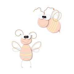 Fototapeta premium Beetles in the style of cartoon. Insects with stripes and crucibles.