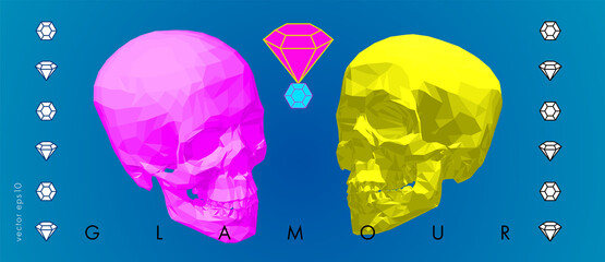 Pop art concept of a skull. Vector drawn by color polygons