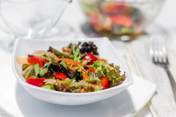 Salmon and beans salad with vegetables