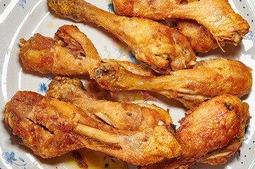 Fried chicken thigh view from above